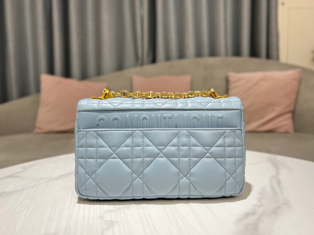 Dior Caro Bag Quilted Macrocannage Sky Blue High Grade