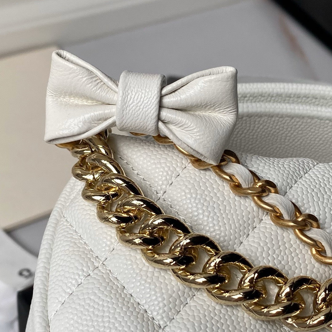 Chanel Mini Loop Change Purse with Chains white Caviar Leather with Gold-Tone