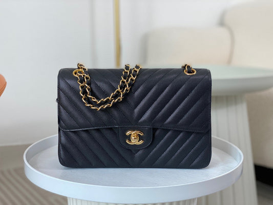 Chanel Chevron Classic Handbag Grained Calf Skin 25cm - High Grade