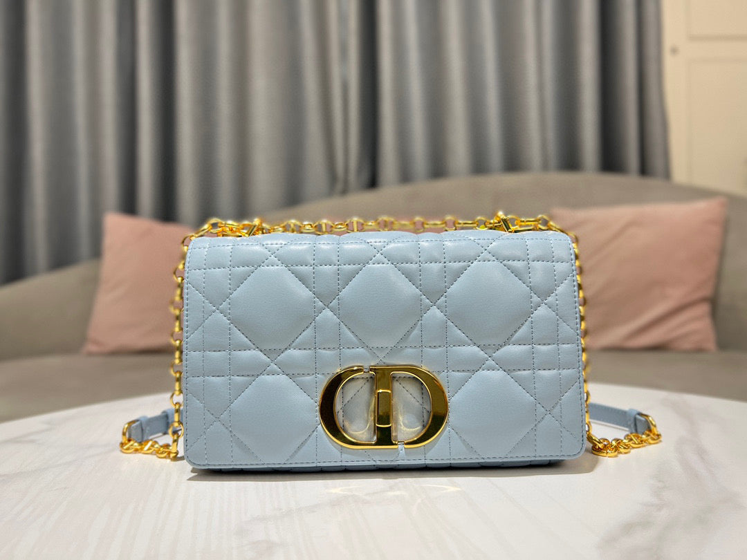 Dior Caro Bag Quilted Macrocannage Sky Blue High Grade