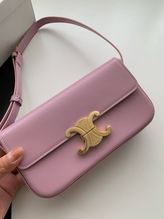 Celine Triomphe Shoulder Bag Claude Calfskin Pink Mid Grade