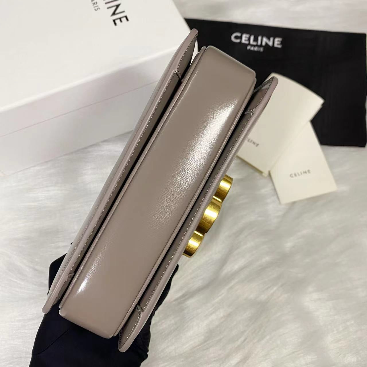 Celine Teen Triomphe Bag Shiny Calf Skin Grey Mid-High Grade