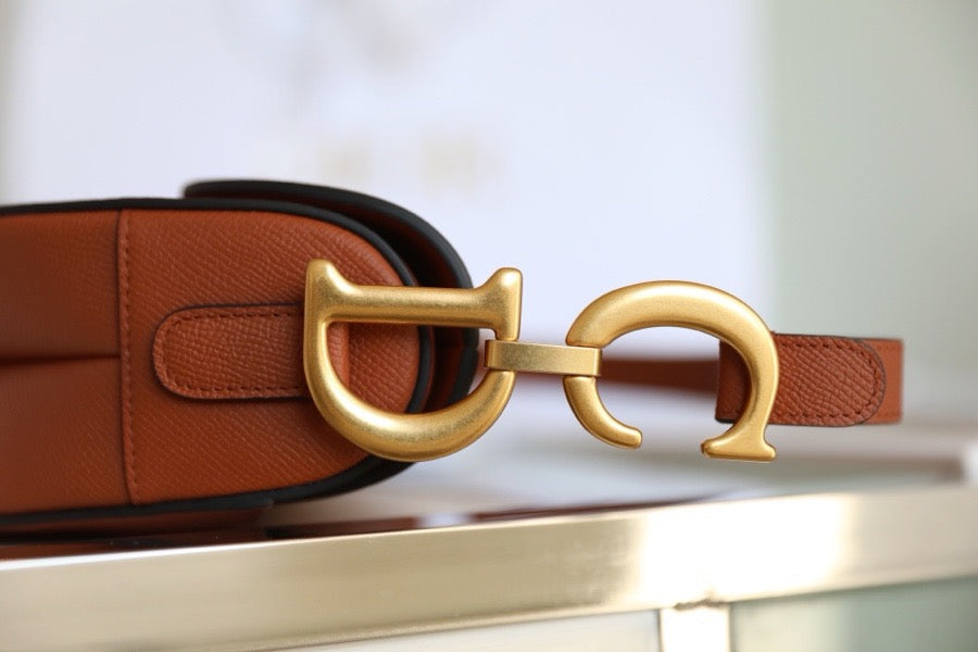 Dior Saddle Bag with Strap Golden Brown Grained Calfskin High Grade