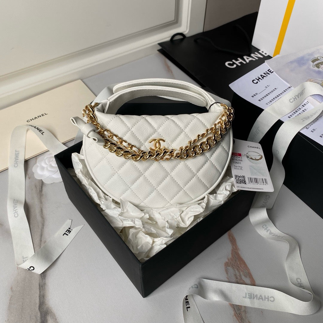 Chanel Mini Loop Change Purse with Chains white Caviar Leather with Gold-Tone