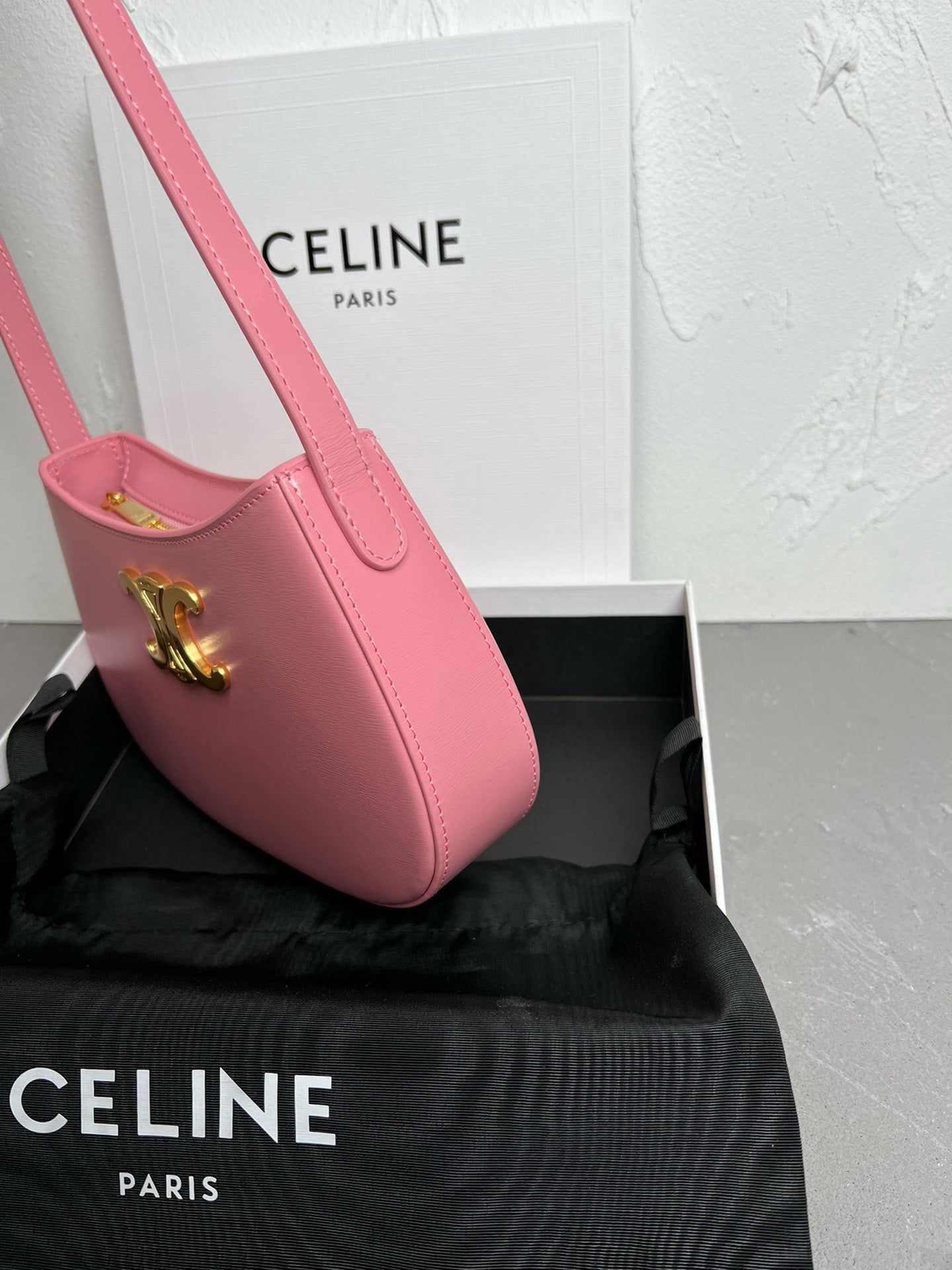 Celine Medium Tilly Bag In Shiny Calfskin Pink High Grade