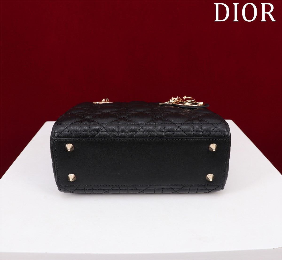 bottom of black cannage lamb skin lady dior bag