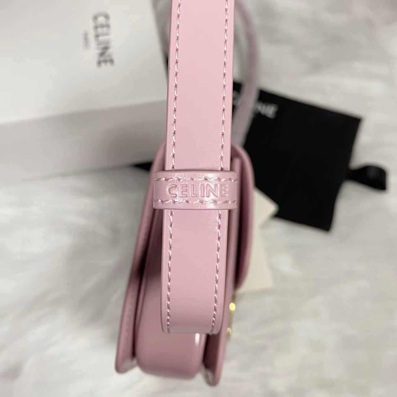 Celine Teen Triomphe Bag Shiny Calf Skin Pink Mid-High Grade