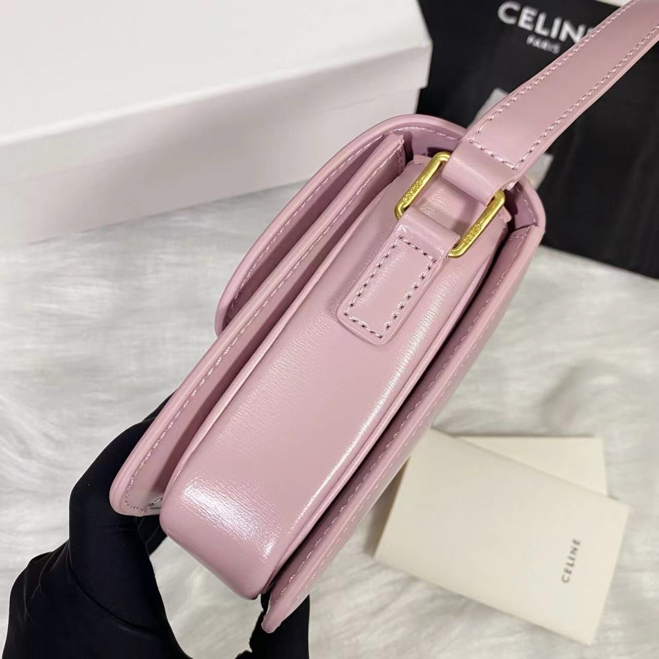 Celine Teen Triomphe Bag Shiny Calf Skin Pink Mid-High Grade