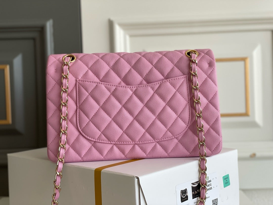 Chanel Classic Flap Bag Grained Calf Skin Pink Upper Grade