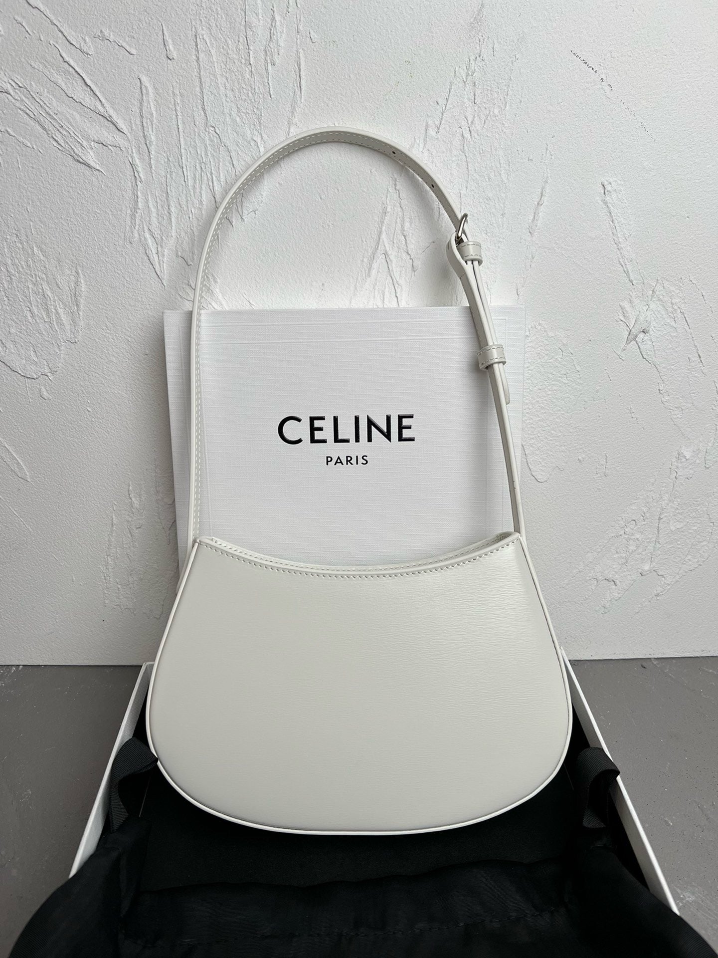 Celine Medium Tilly Bag In Shiny Calfskin White High Grade