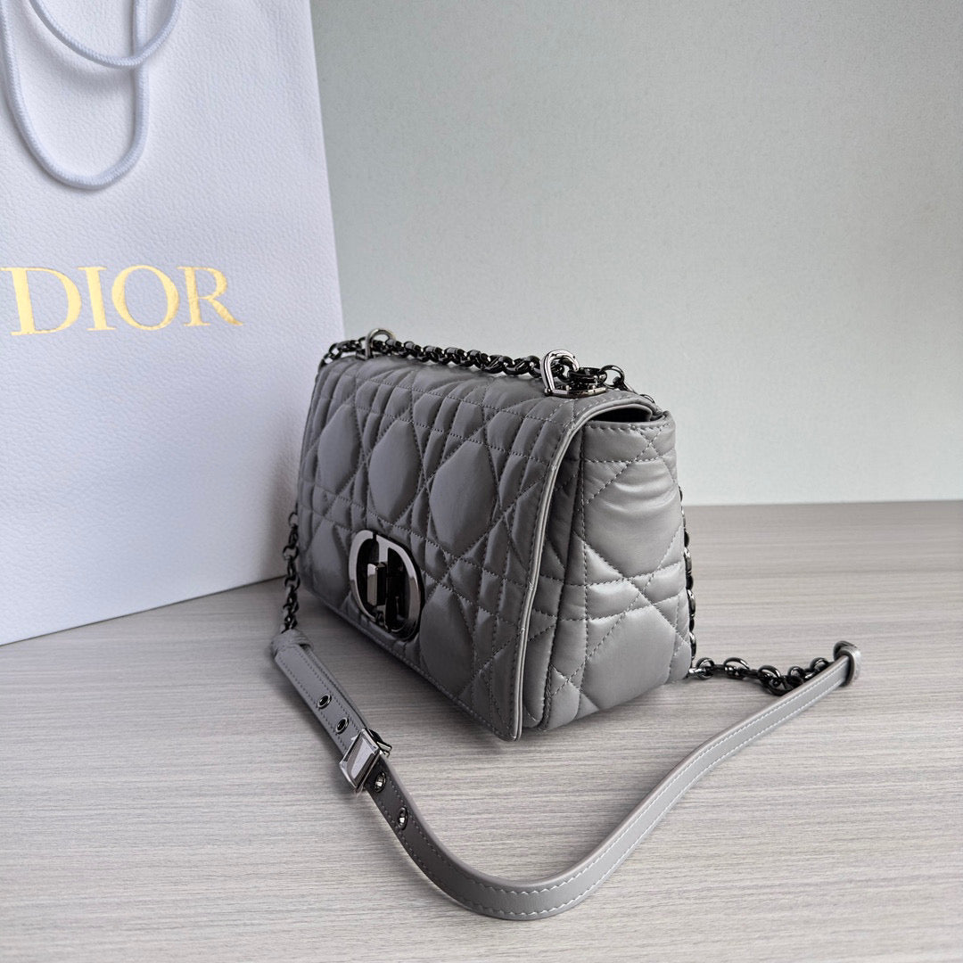 Dior Caro Bag Quilted Macrocannage Grey High Grade