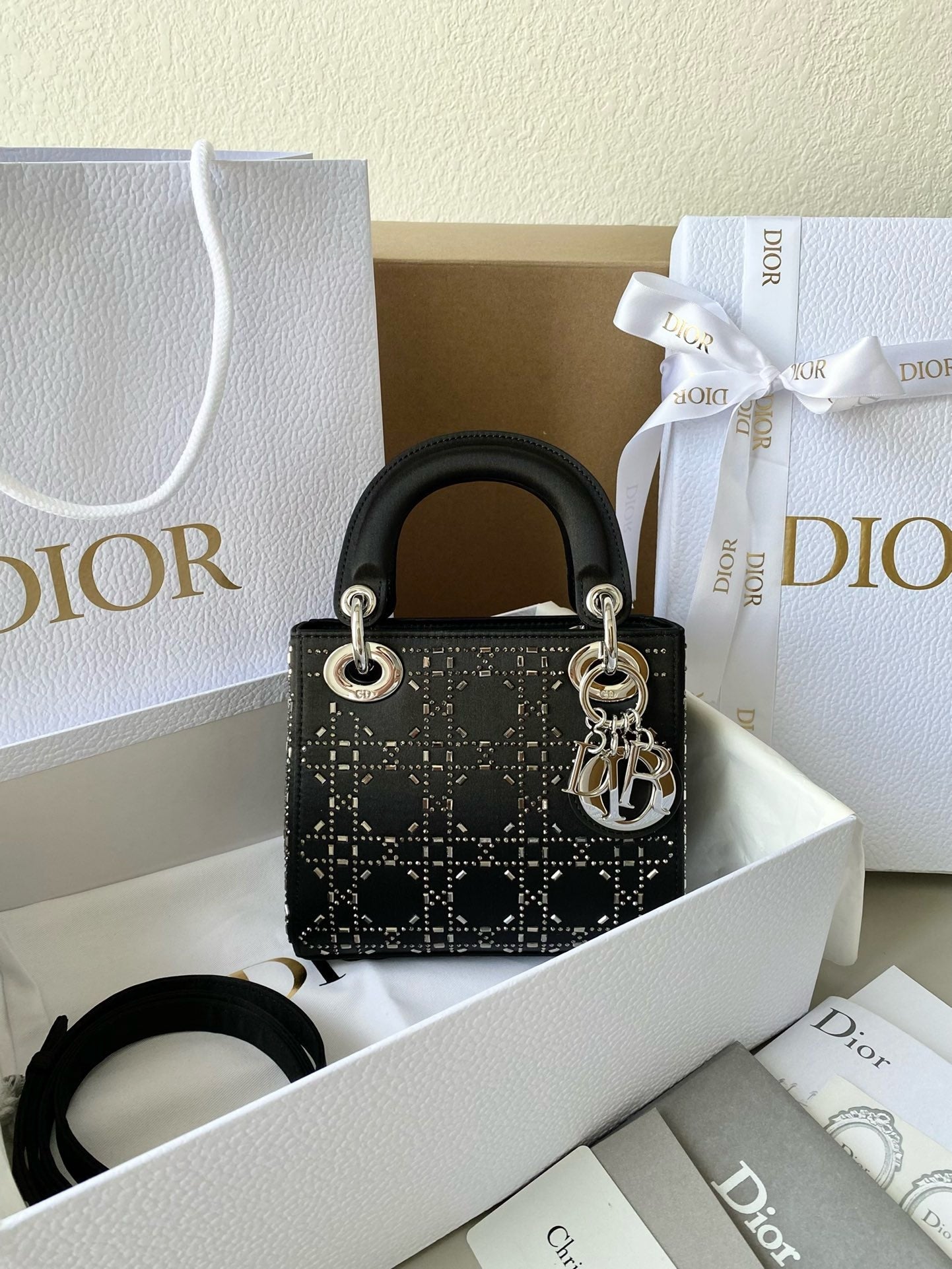 Black Rhinestone Cannage Satin lady dior