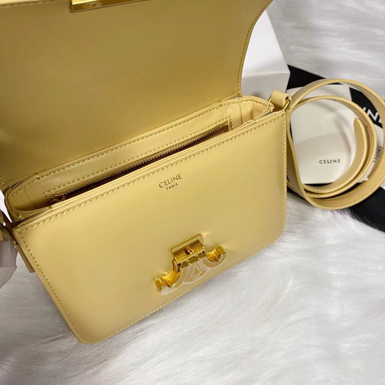 Celine Teen Triomphe Bag Shiny Calf Skin Yellow Mid-High Grade