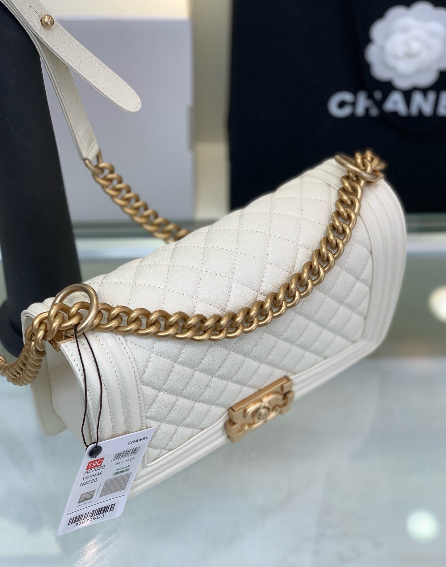 Top of White boy chanel bag calf skin gold hardware