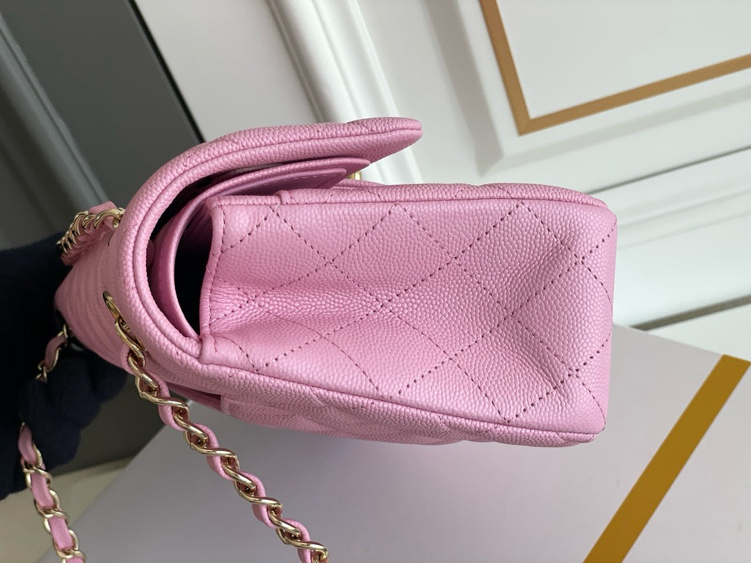 Chanel Classic Flap Bag Grained Calf Skin Pink Upper Grade