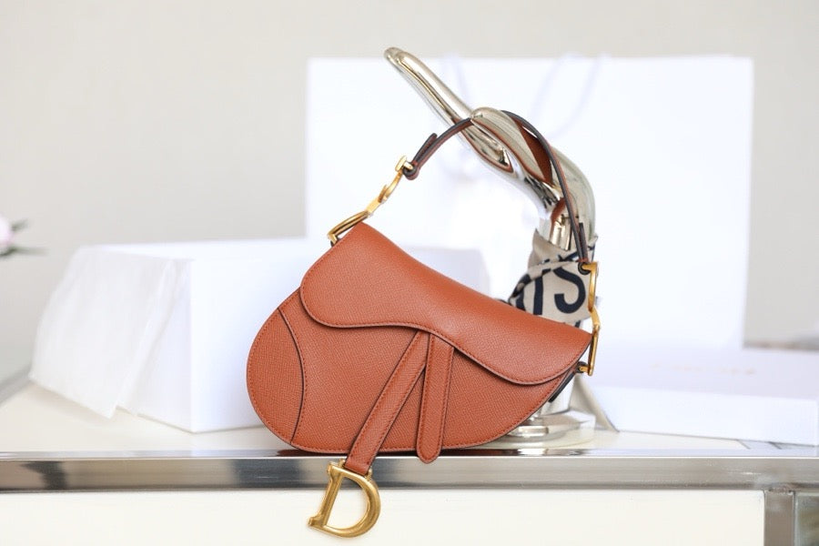 Dior Saddle Bag with Strap Golden Brown Grained Calfskin High Grade