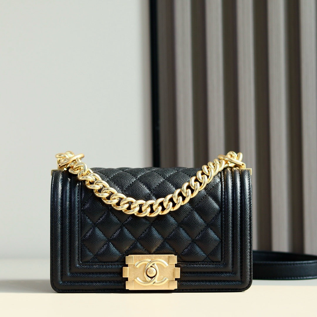 Front of black boy chanel bag calf skin