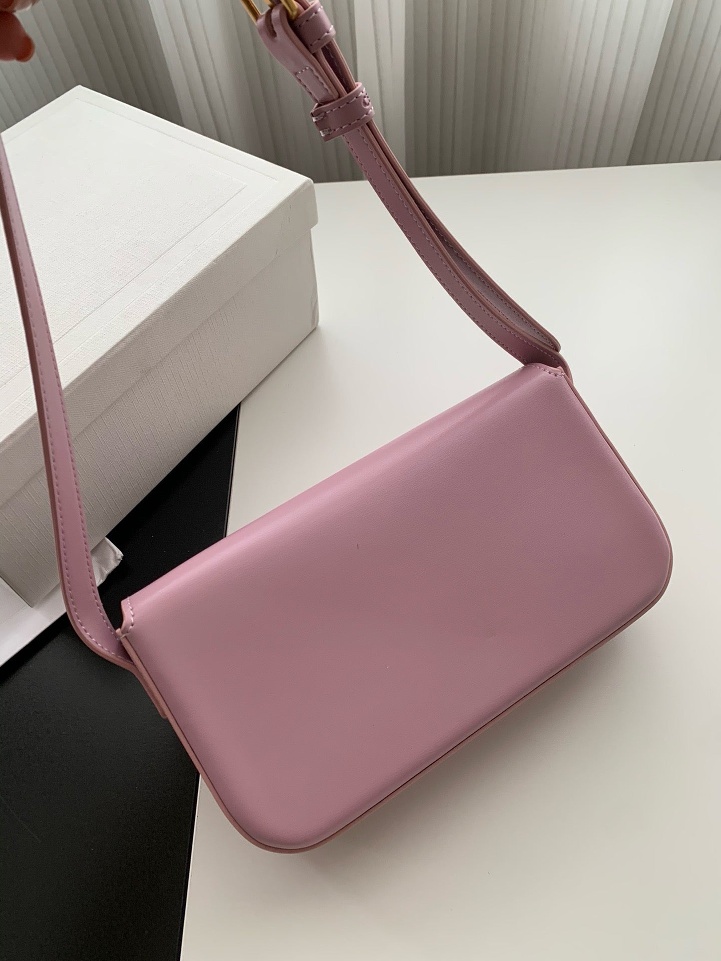 Celine Triomphe Shoulder Bag Claude Calfskin Pink Mid Grade