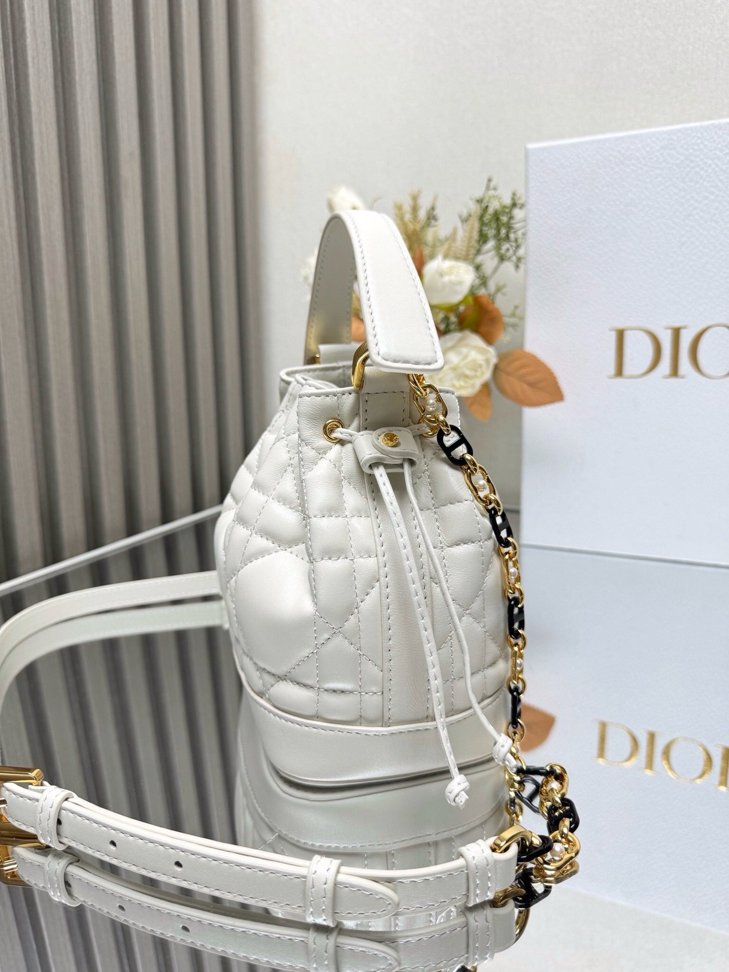 Dior Jolie Small Bucket Bag Lamb Skin Platinum