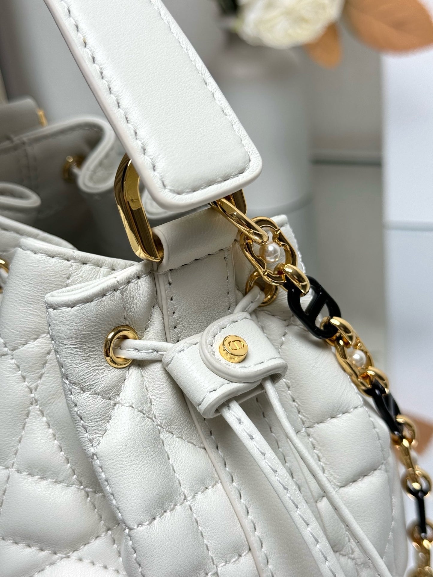 Dior Jolie Small Bucket Bag Lamb Skin Platinum