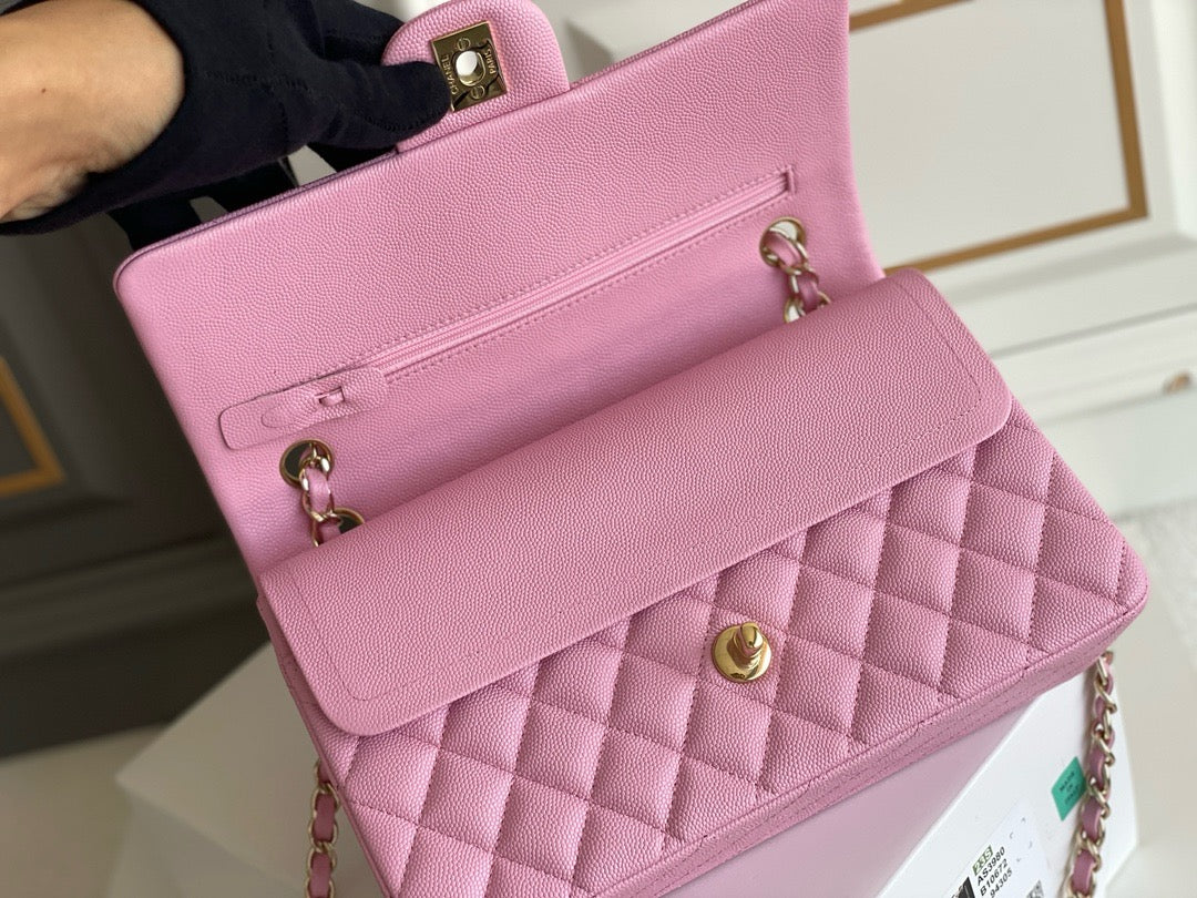 Chanel Classic Flap Bag Grained Calf Skin Pink Upper Grade