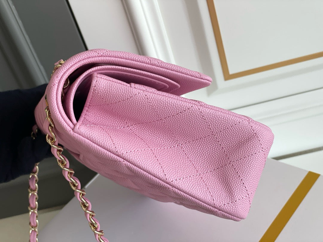 Chanel Classic Flap Bag Grained Calf Skin Pink Upper Grade