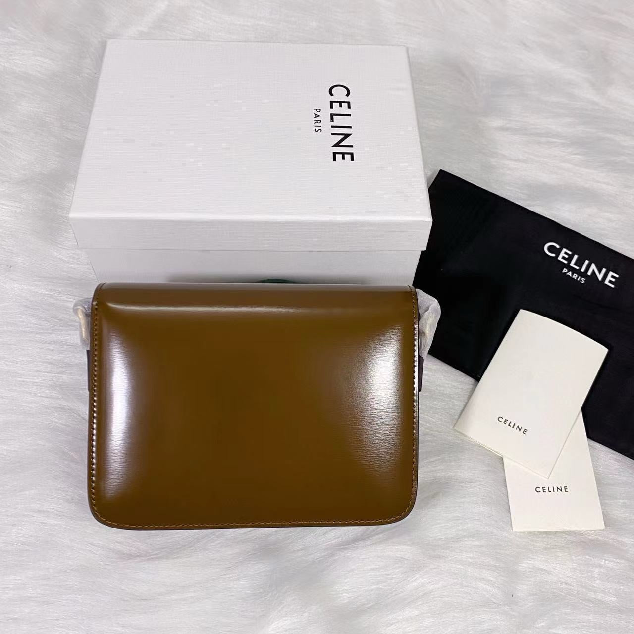 Celine Teen Triomphe Bag Shiny Calf Skin Brown Mid-High Grade