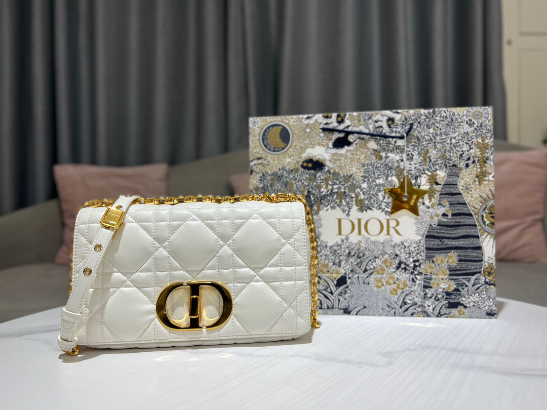 Dior Caro Bag Quilted Macrocannage White High Grade