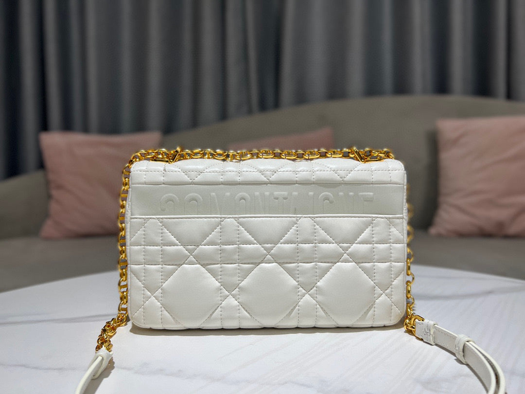 Dior Caro Bag Quilted Macrocannage White High Grade