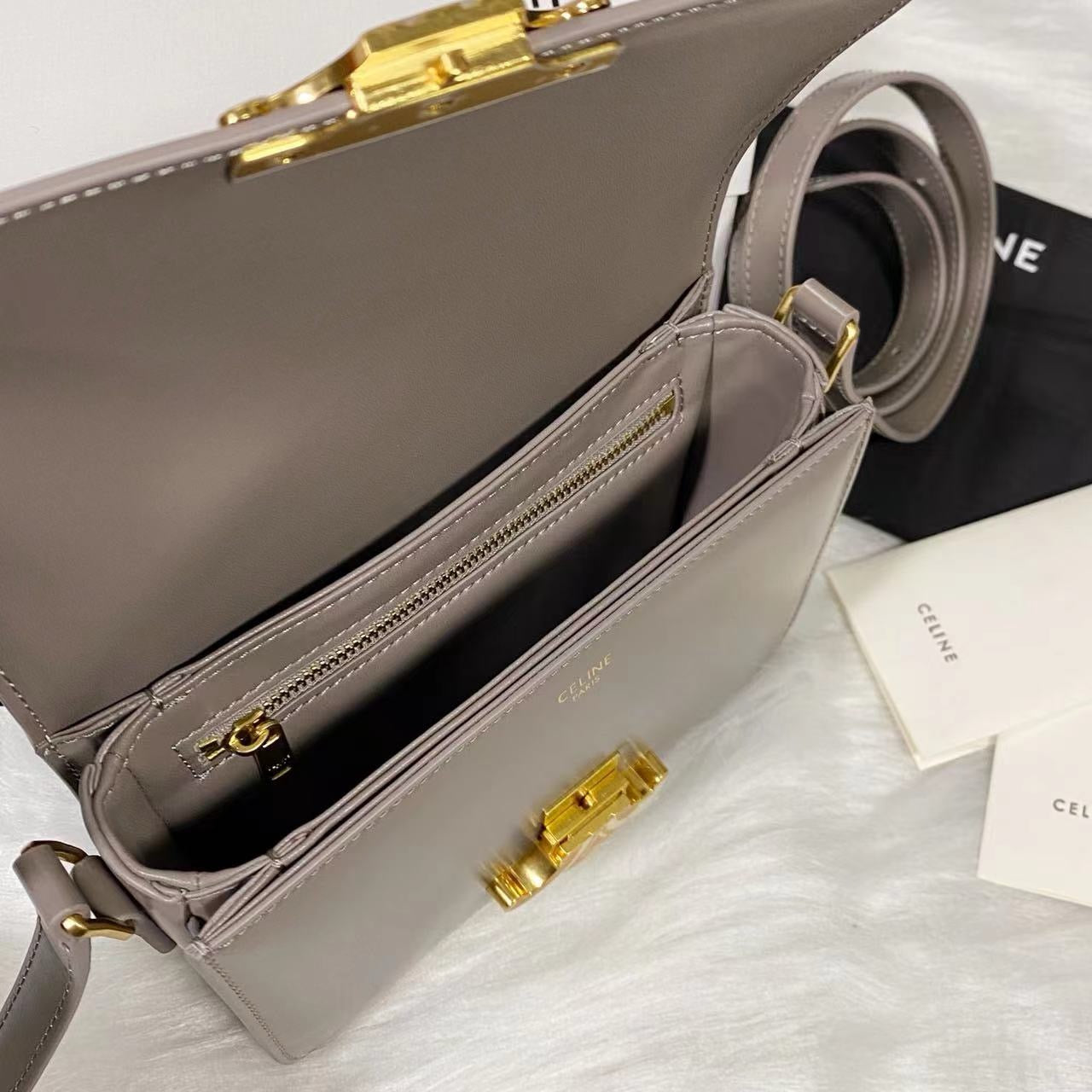 Celine Teen Triomphe Bag Shiny Calf Skin Grey Mid-High Grade