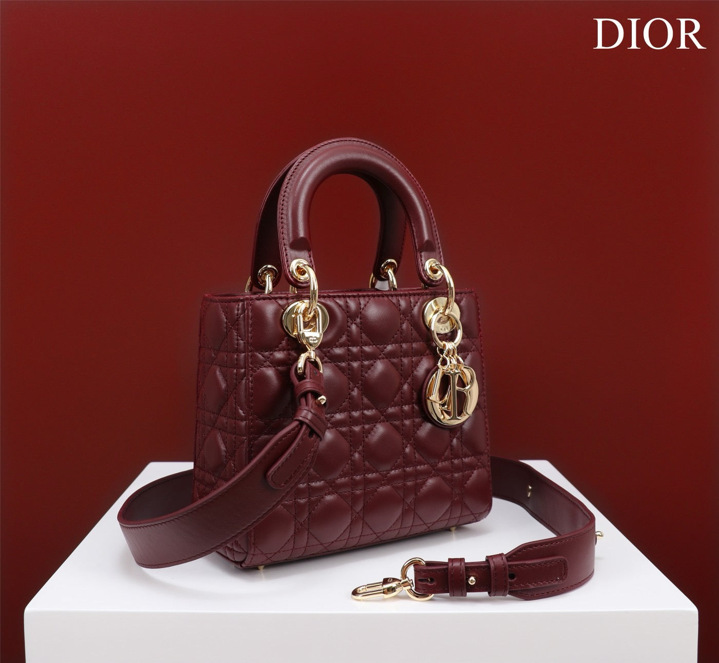 Small Lady Dior My ABCDior Bag Lamb Skin Maroon - High Grade