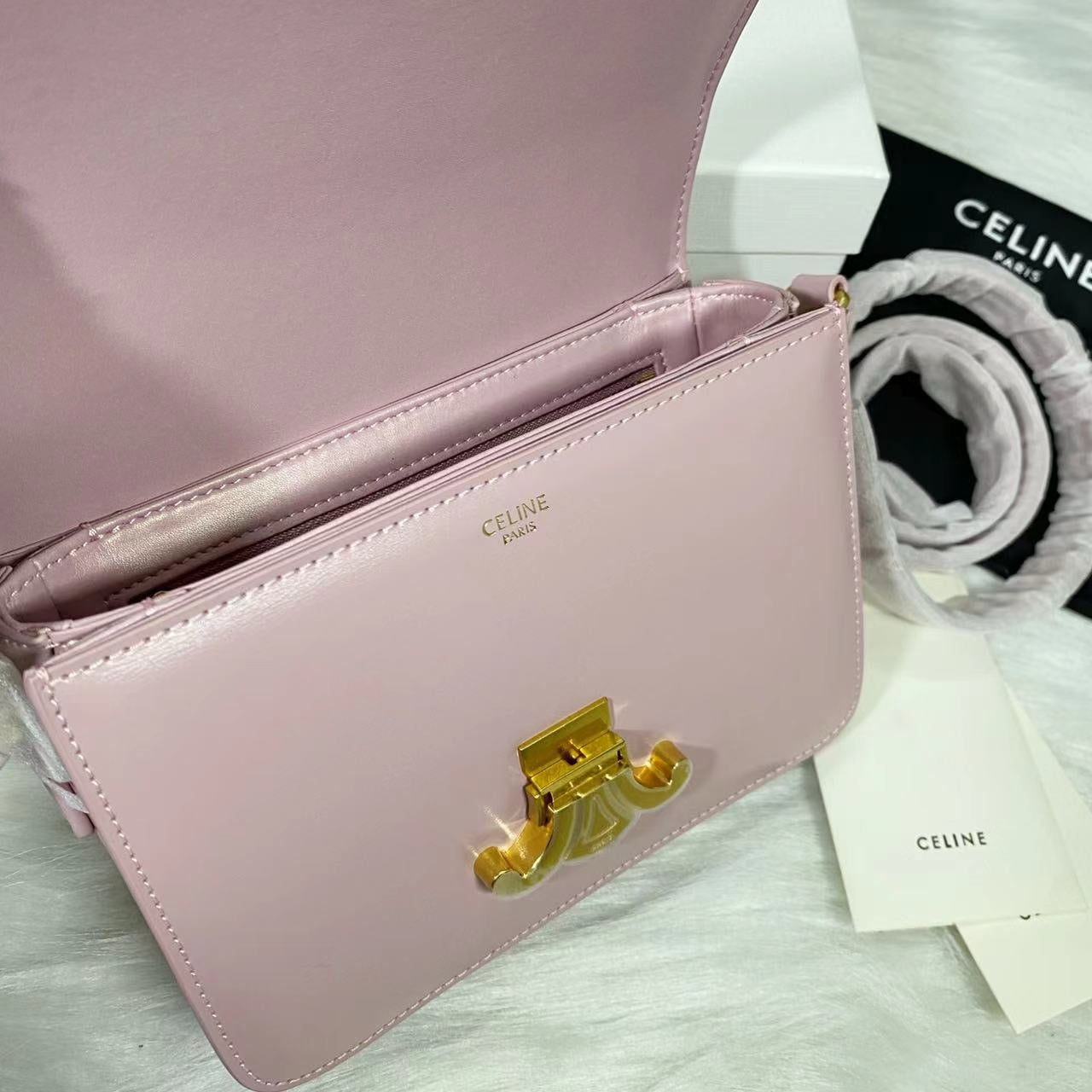 Celine Teen Triomphe Bag Shiny Calf Skin Pink Mid-High Grade