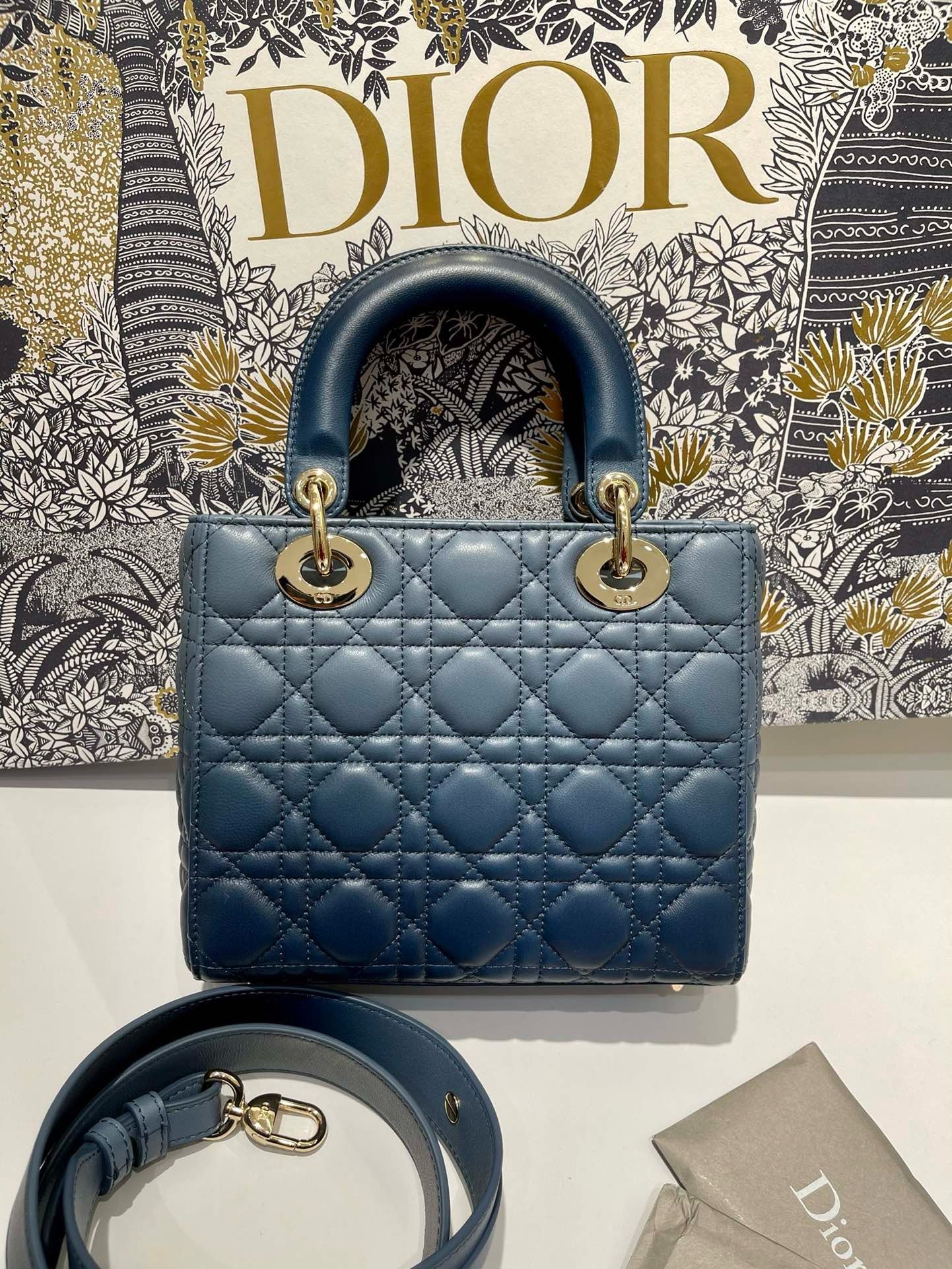 Lady Dior Blue Gradient Small Lamb Skin Platinum