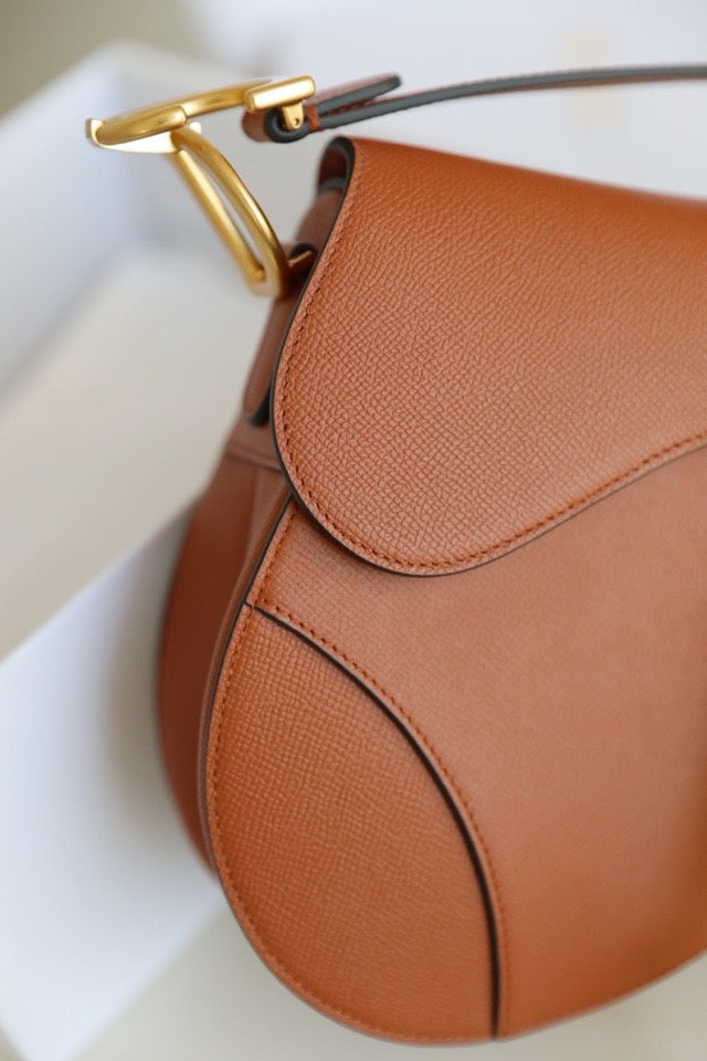 Calf skin leather Dior saddle brown bag 