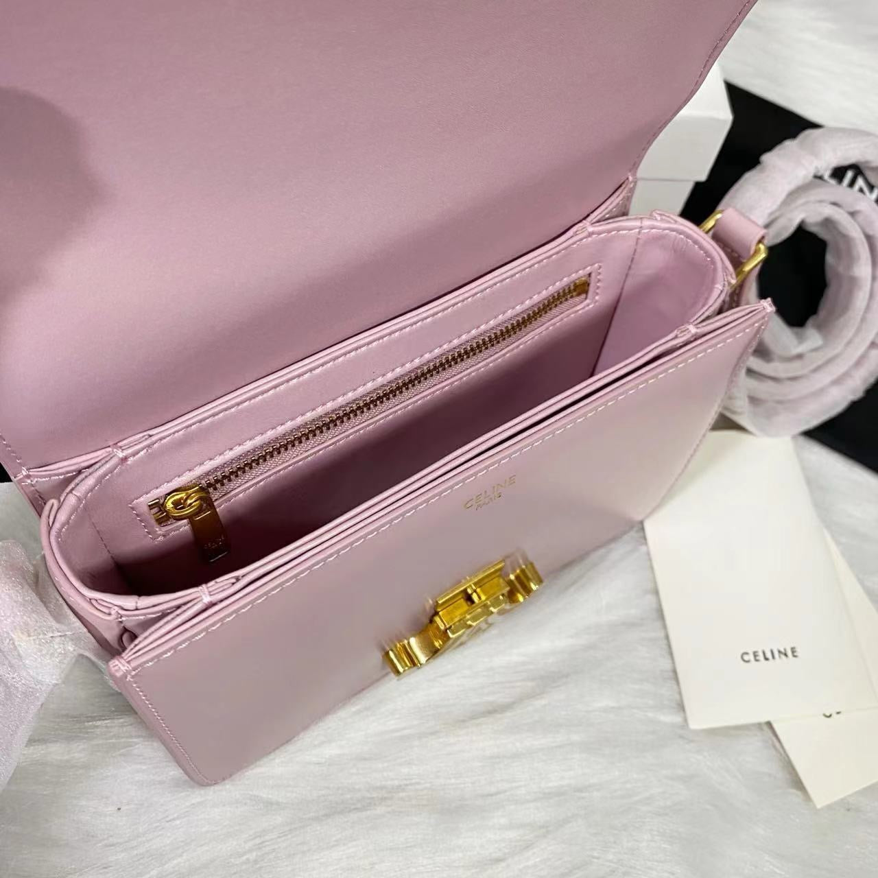 Celine Teen Triomphe Bag Shiny Calf Skin Pink Mid-High Grade