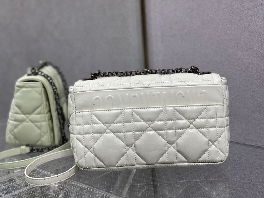 Dior Caro Bag Quilted Macrocannage White High Grade