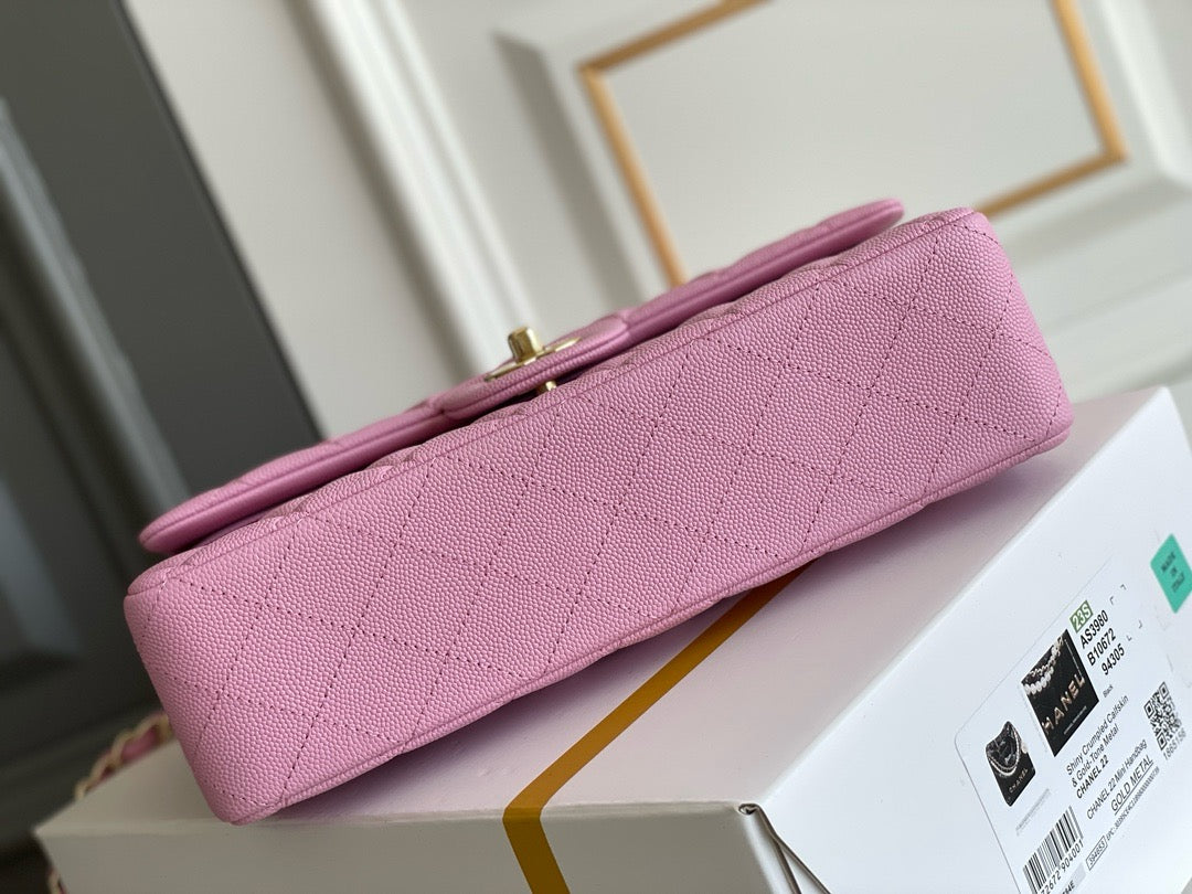 Chanel Classic Flap Bag Grained Calf Skin Pink Upper Grade