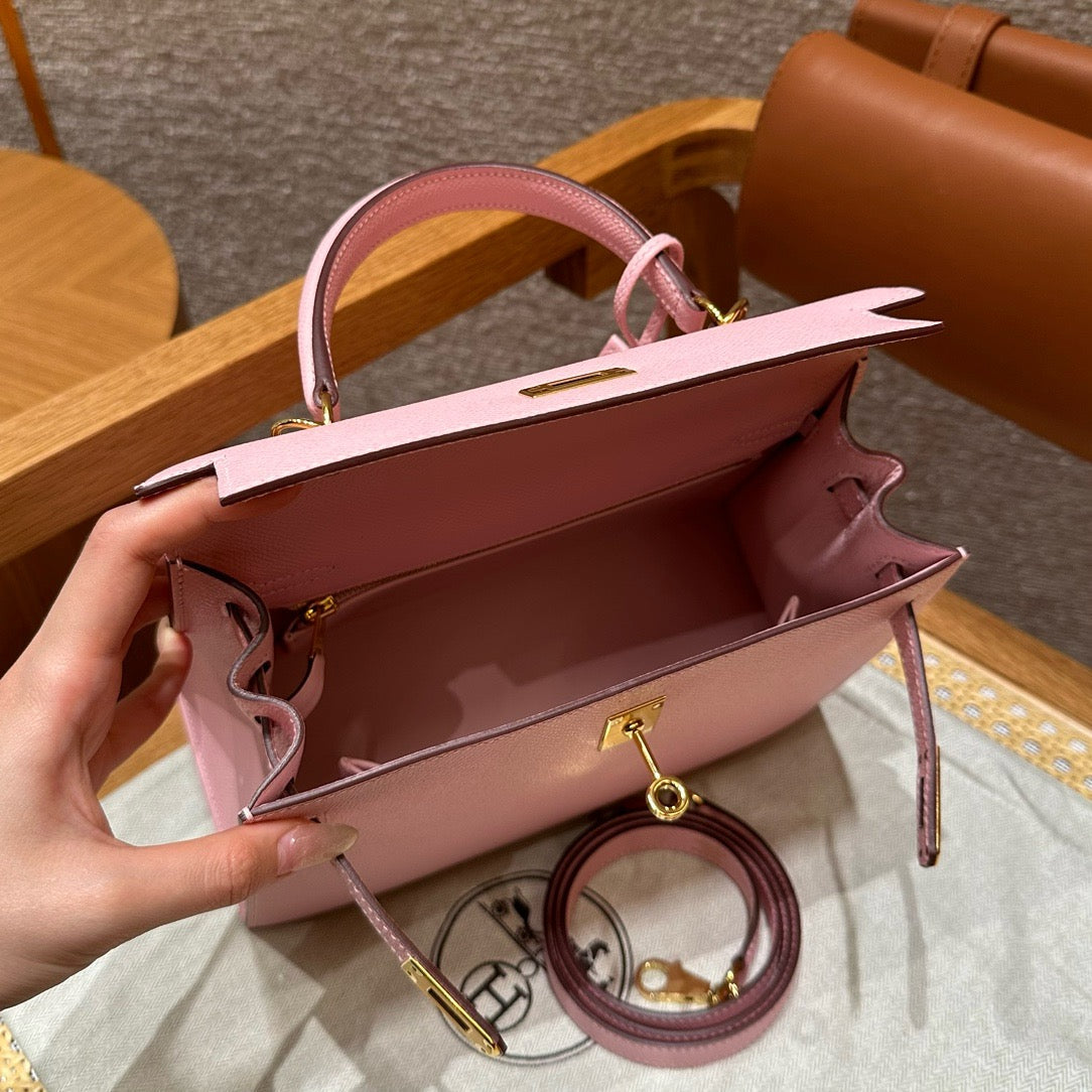 Hermes Pink Kelly Bag Epsom Leather Gold Hardware