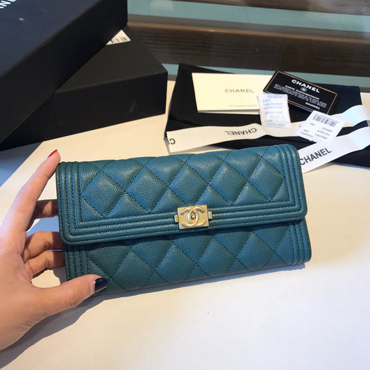 Chanel Bi-Fold Green Boy Wallet High Grade