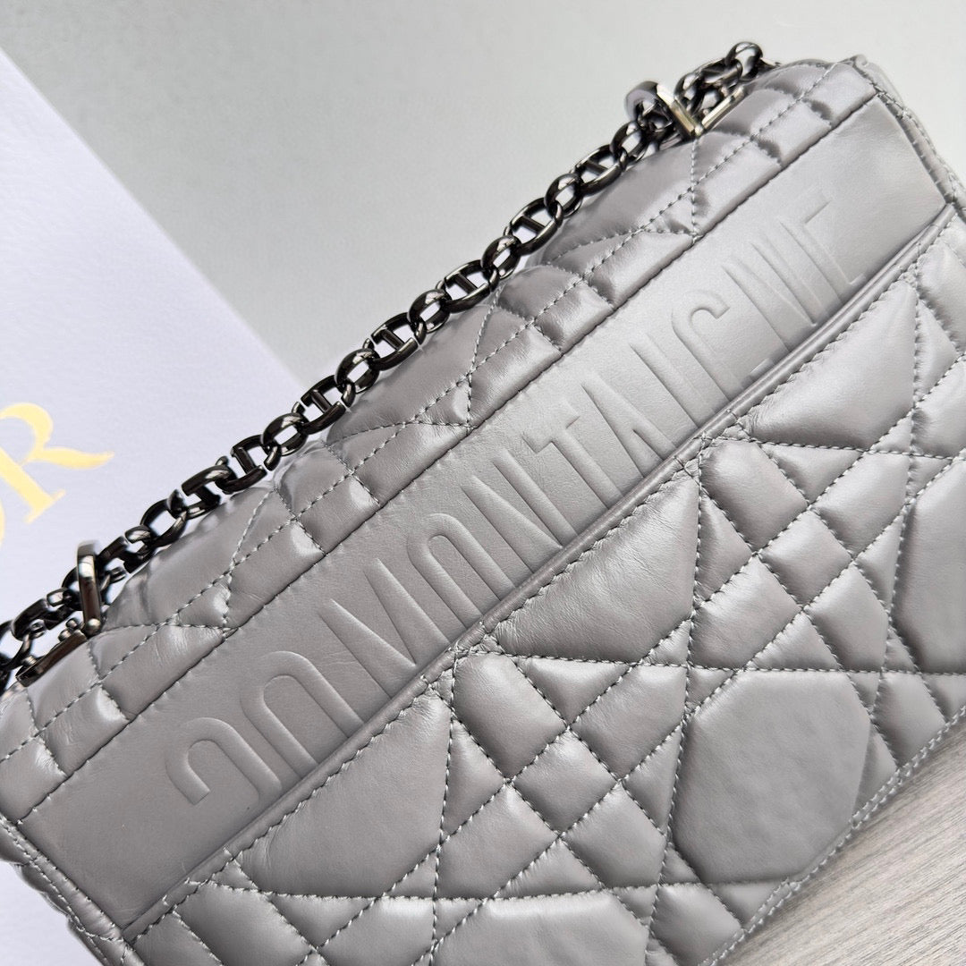 Dior Caro Bag Quilted Macrocannage Grey High Grade