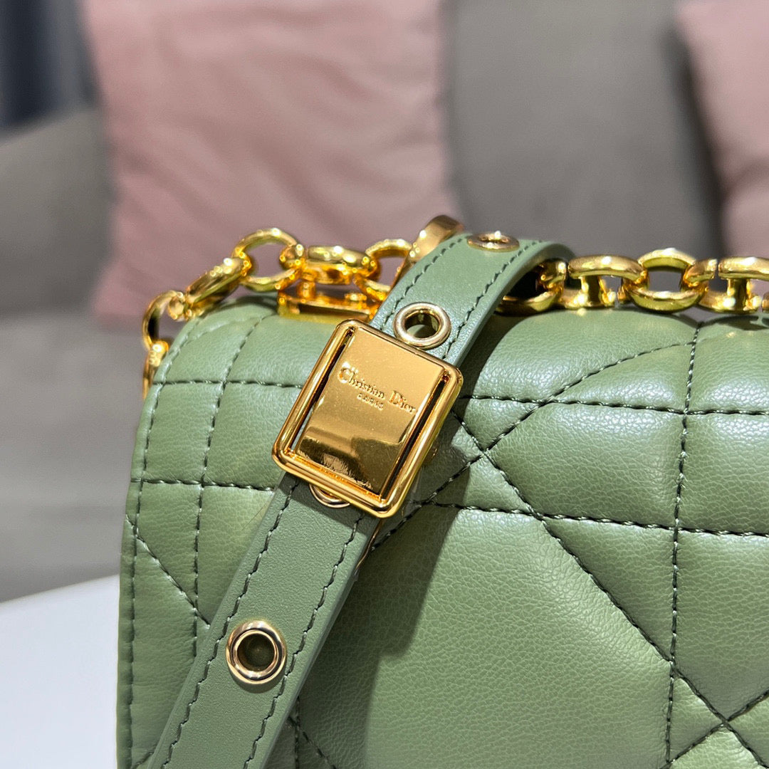 Dior Caro Bag Quilted Macrocannage Green High Grade