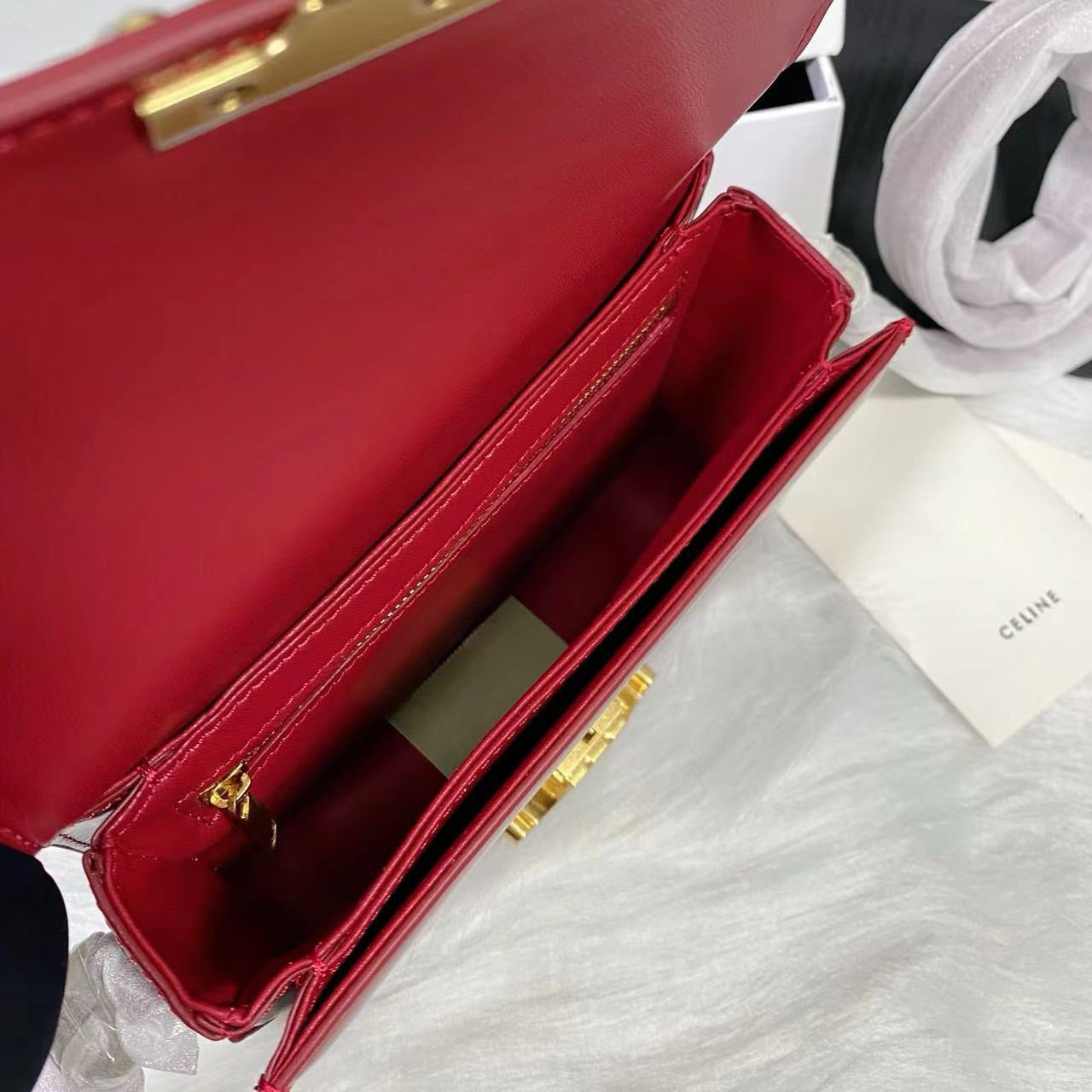 Celine Teen Triomphe Bag Shiny Calf Skin Red Mid-High Grade