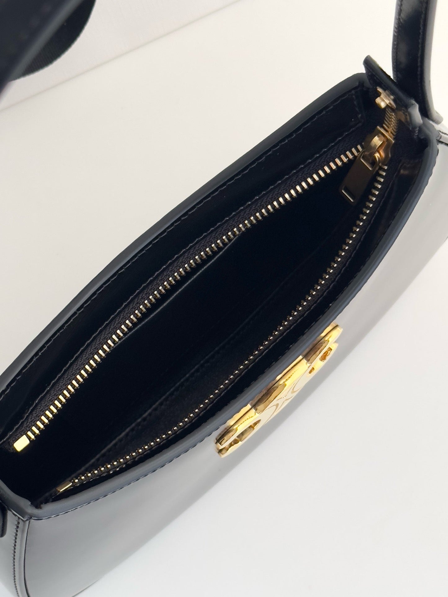 Celine Medium Tilly Bag In Shiny Calfskin Black Platinum Grade