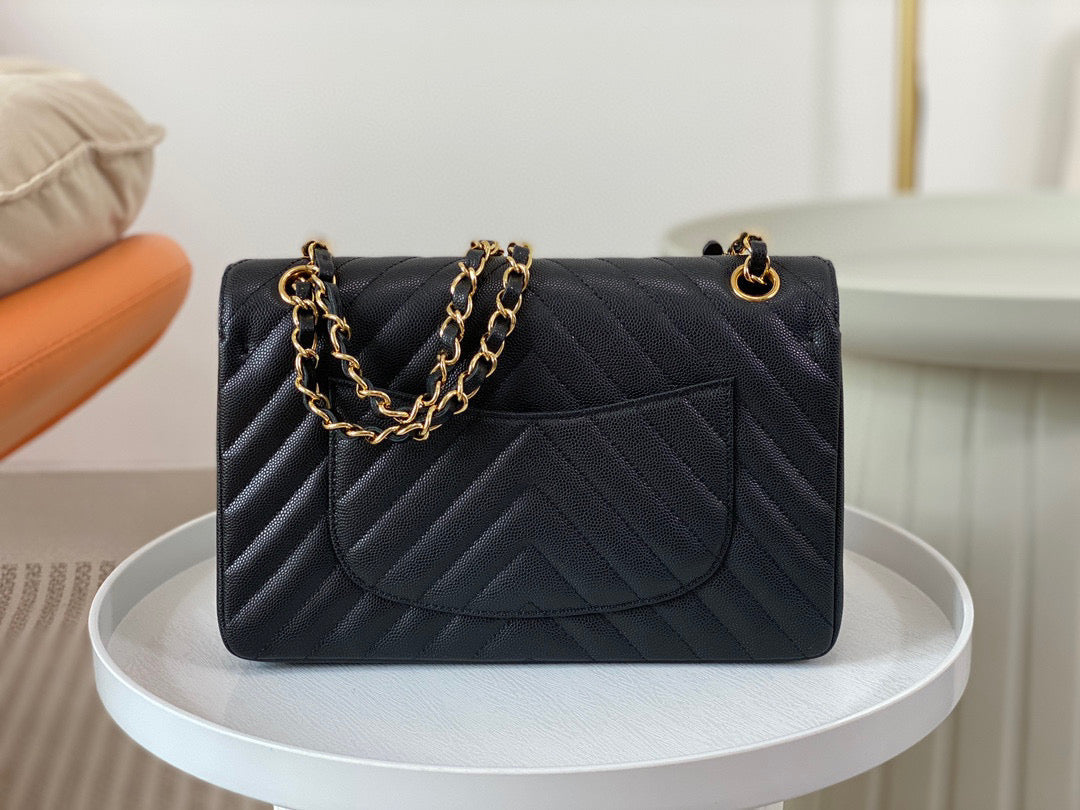 Chanel Chevron Classic Handbag Grained Calf Skin 25cm - High Grade