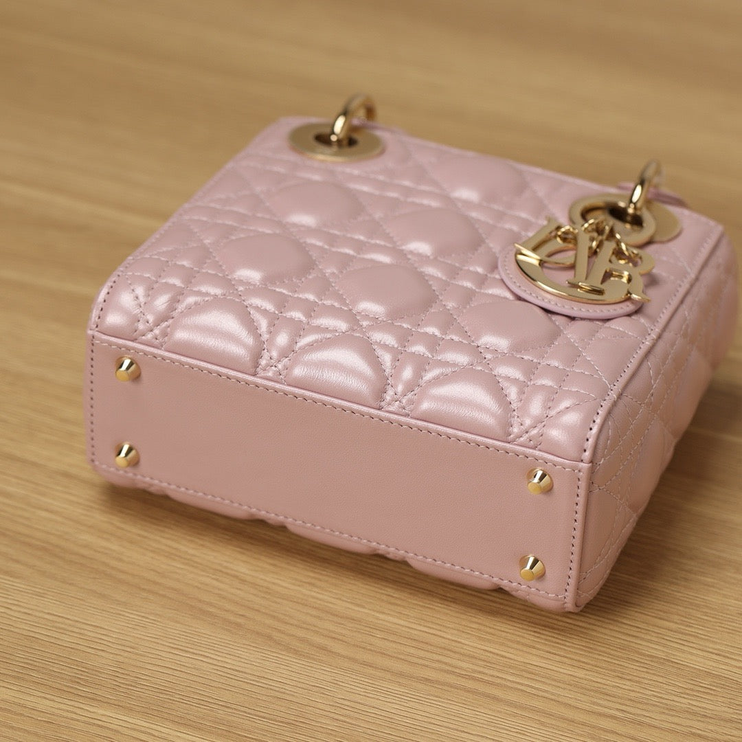 Mini Lady Dior Bag Pink Pearlescent Lamb Skin Platinum