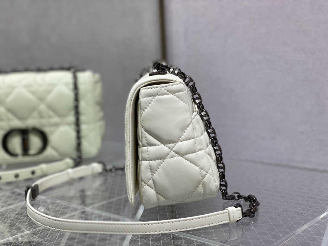 Dior Caro Bag Quilted Macrocannage White High Grade