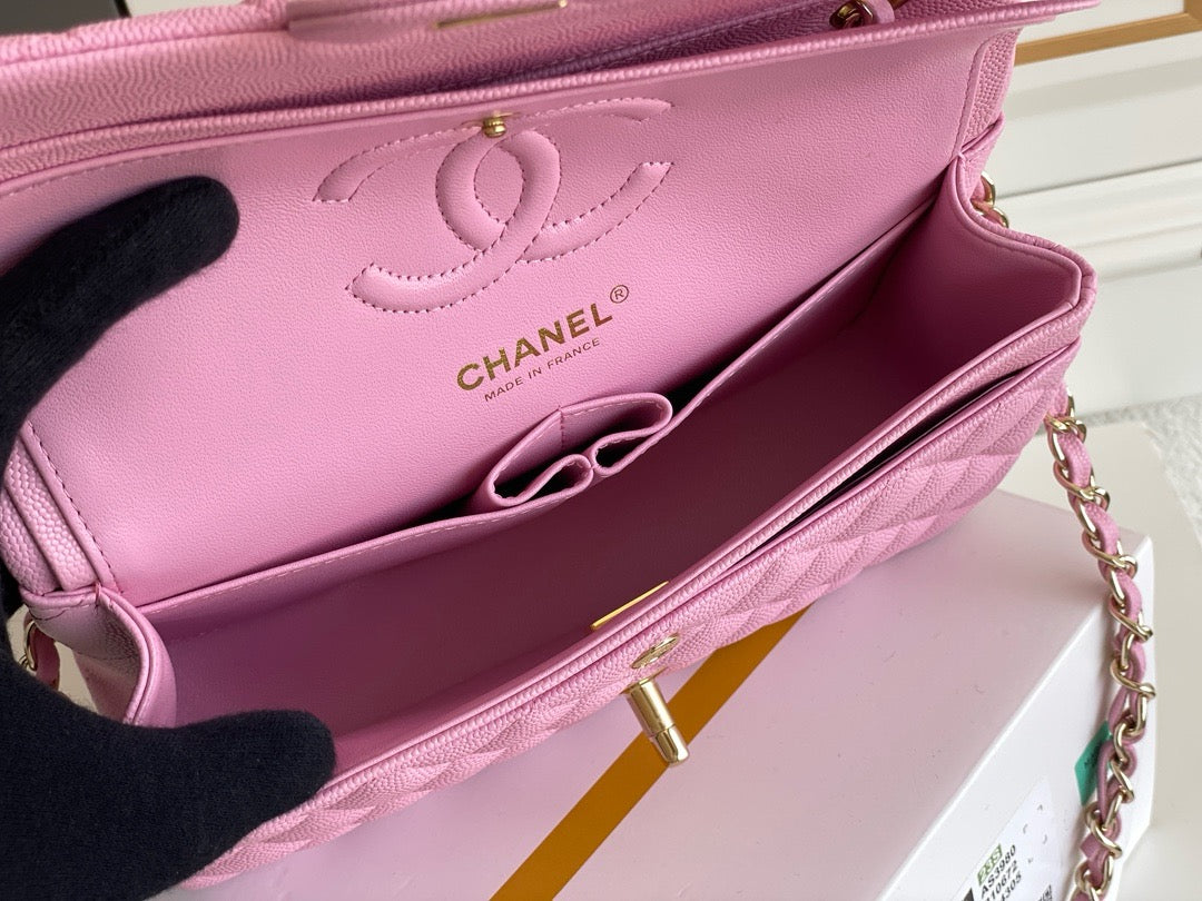 Chanel Classic Flap Bag Grained Calf Skin Pink Upper Grade