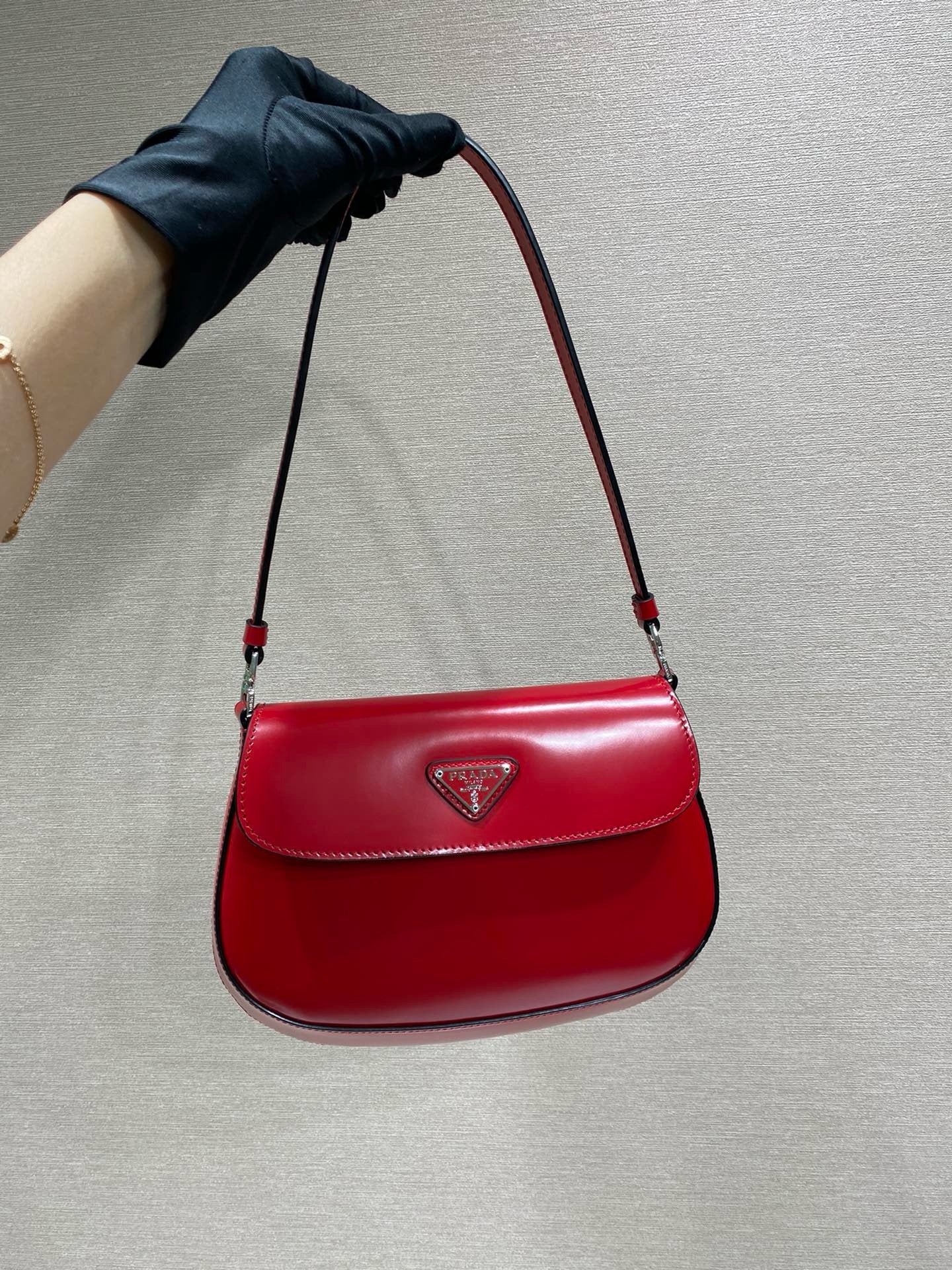 red prada cleo brushed leather shoulder bag