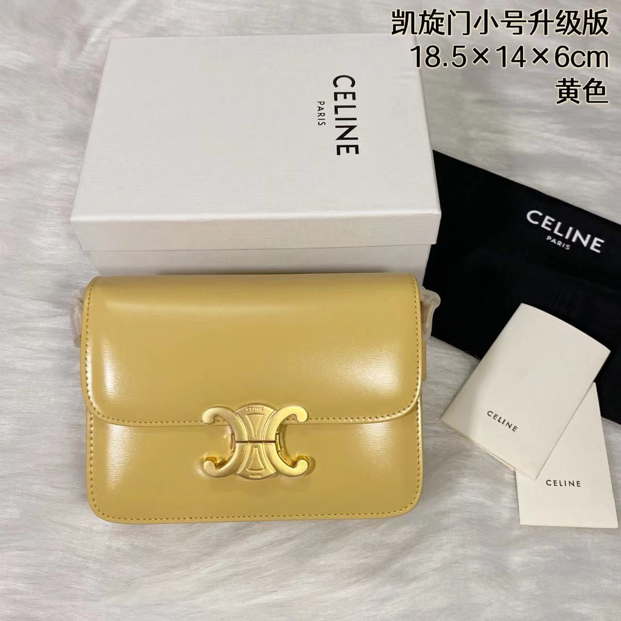 Celine Teen Triomphe Bag Shiny Calf Skin Yellow Mid-High Grade