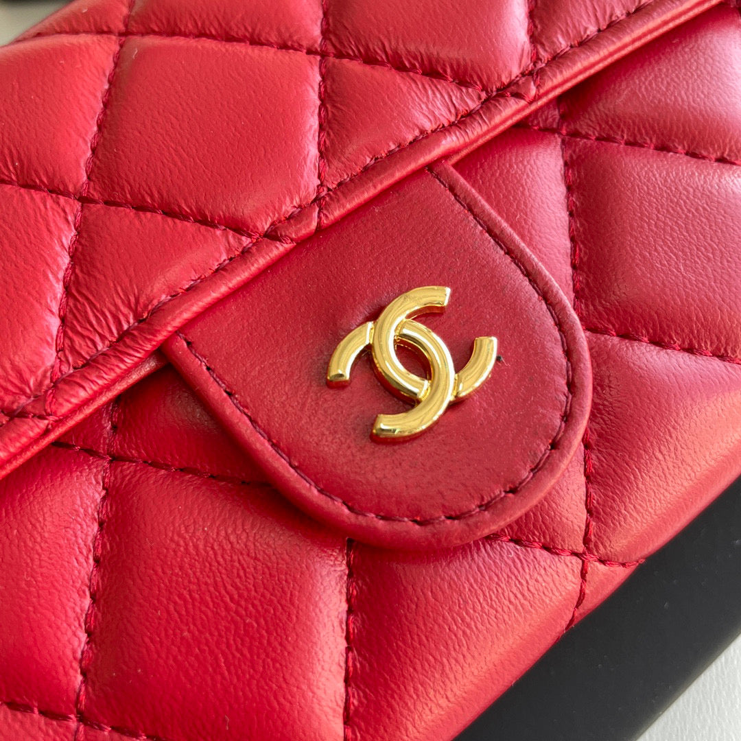 Chanel Long Red Wallet Lamb Skin